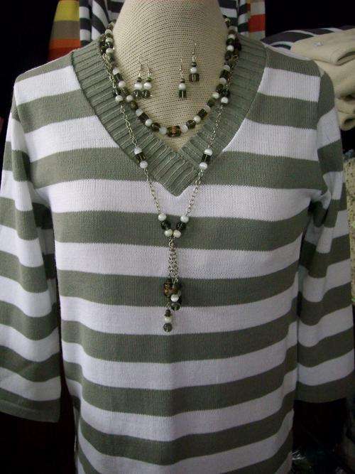 KNITTED STRIPED  20-20-20 LONG SLEEVE P.OVER WITH CURVED V  NECKLINE