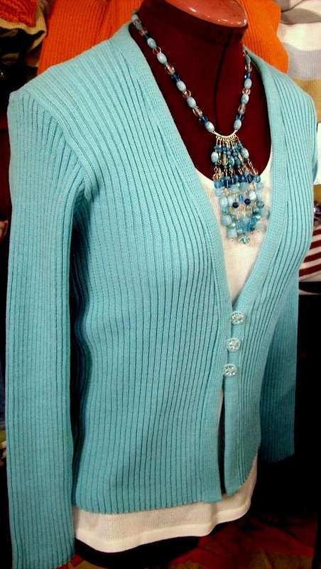 SEMI PRESCIOUS NECKLACE WITH MATCHING EARING  SET  AND TWIN KNIT SET  RIBBED  CARDI AND VEST