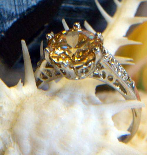 14KT GP LADIES EXQUISITE SOLITAIR CHAMPANGE 3.5ct CZ RING HALLMARKED