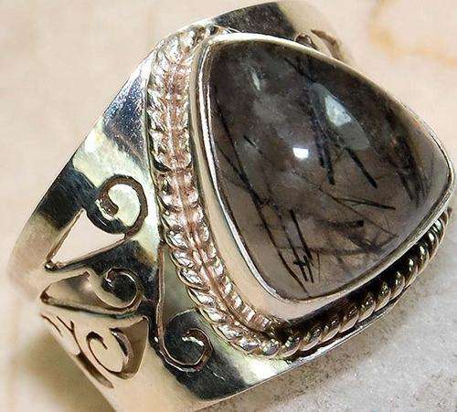 SIZE 8  BLACK RITULATED QUARTZ  SET IN  925 STERLING SILVER RING **STARTING PRICE ONLY R149.00**