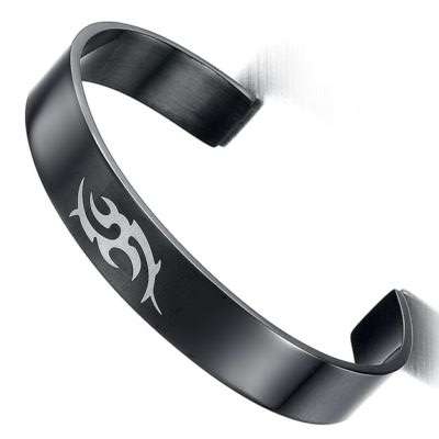 TRIBAL PATTERN ON MANS BLACK  STAINLESS STEEL 316L  POLISHED BRACELET