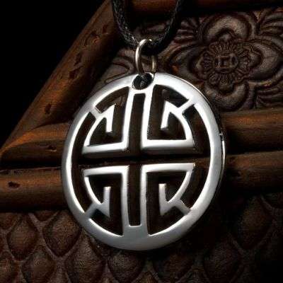 MENS SILVER STAINLESS STEEL UNIQUE PENDANT WITH ADJUSTABLE ROPE NECKLACE