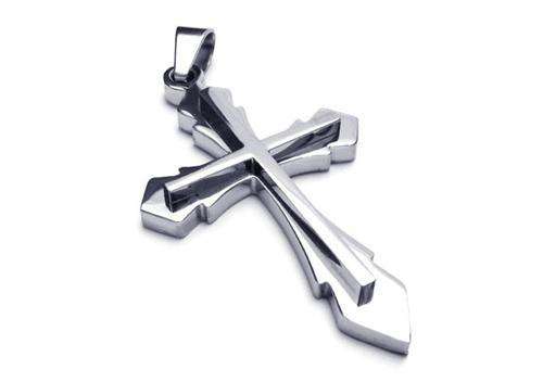 SILVER STAINLESS STEEL 316L CROSS PENDANT WITH FREE THONG OR S.STEEL  BALL CHAIN
