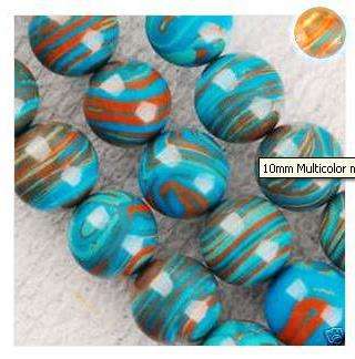 GRADE AAA = 10MM MULTICOLOUR MALACITE GEMSTONES 15 INCH 40 STONES