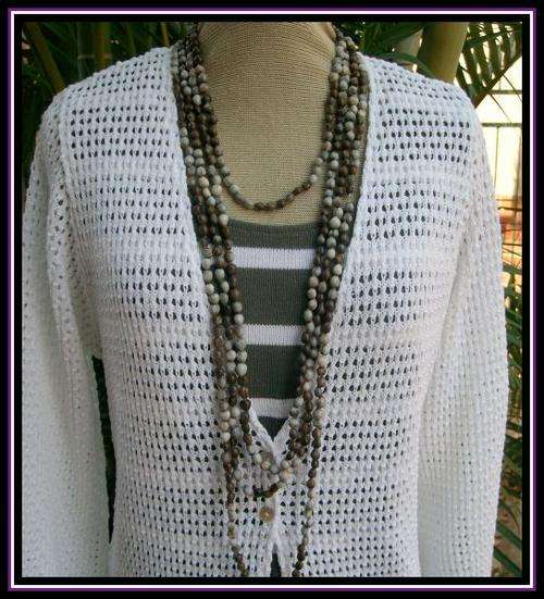 MED WHITE LACE JACKET 75CM   LONG SLEEVE AND STRIPED VEST WITH 4M AFRICAN BEADS TO WRAP AS YOU PLEAS