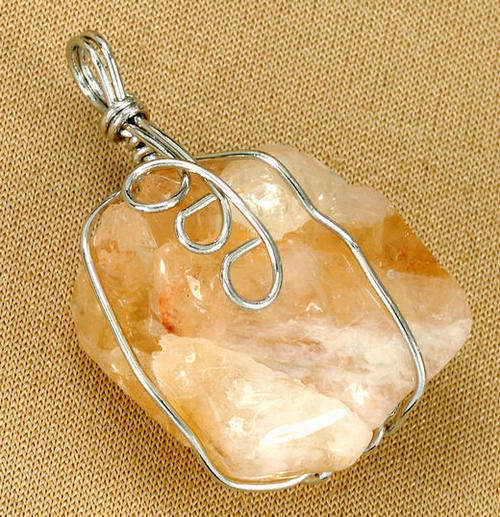 CITRINE DRUZY  18K WGP WIRE WRAP PENDANT   46MM X 19MM X 28MM  25GRMS