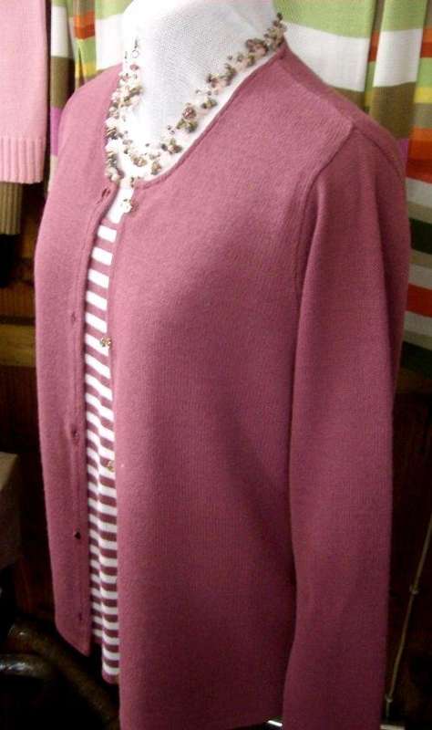 KNITTED BUTTON TO NECK TWIN SET MAUVE STRIPED VEST OR PLAIN  YOU COOSE COLORS