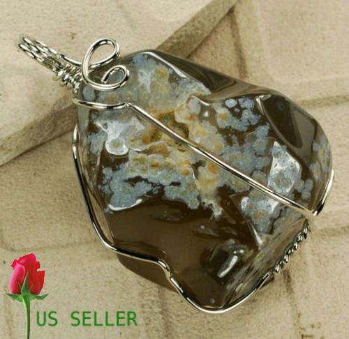 WIRE WRAP SMOKEY AGATE 18K WGP PENDANT 48MM X 30MM X 22MM 31GRMS