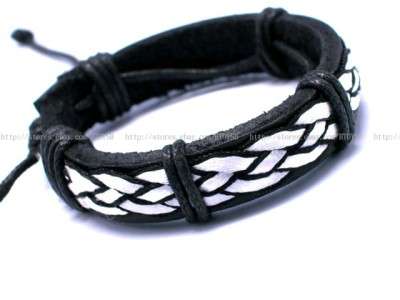 MENS HEMP WHITE AND BLACK   LEATHER BRACELET