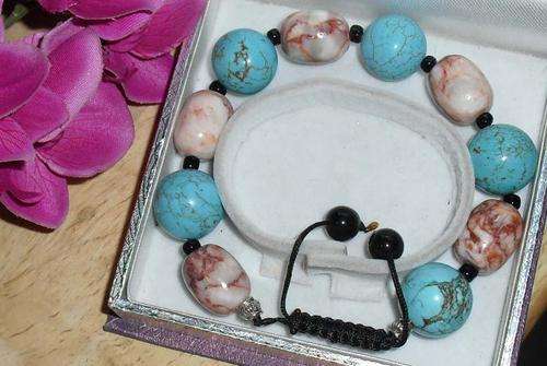 GENIUNE JASPER TUBES AND HOWLITE 14MM BRACLET ADJUSTABLE LENGTH 7-9 INCH