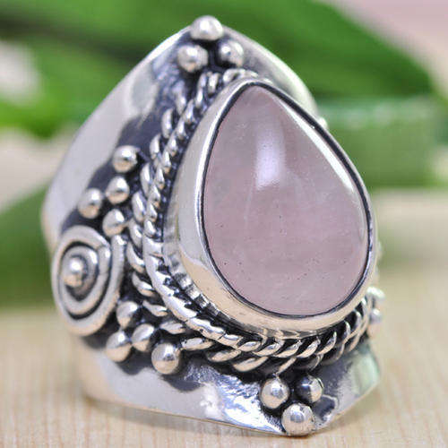ROSE QUARTZ GEMSTONE 18MMX13MM  925 STERLING SILVER RING  SIZE 9