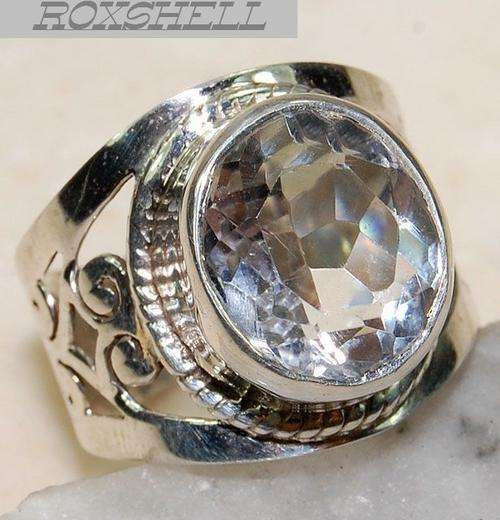 SIZE 8 HALF WHITE TOPAZ ROUND GEMSTONE SET IN STERLING SILVER RING