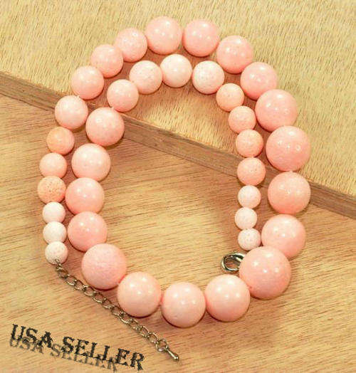 CORAL NATURAL GEMSTONE NECKLACE 117 GRMS 8-18MM 19-21 INCH