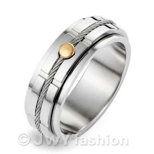UNIQUE STAINLESS STEEL WEDDING RING  GOLD AND SILVER SPINNER SIZE 10