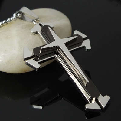 TRIPLE LAYER  STAINLESS STEEL CROSS  WITH FREE THONG OR  S. STEEL CHAIN