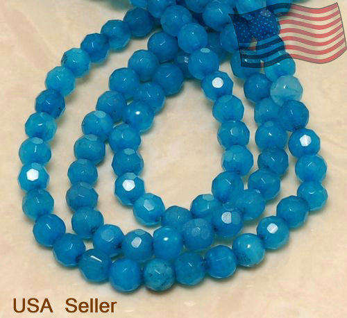 TURQUOISE BLUE  JADE DYED   FACETED ROUNDS  17 GRMS   68 PIECES   6MM