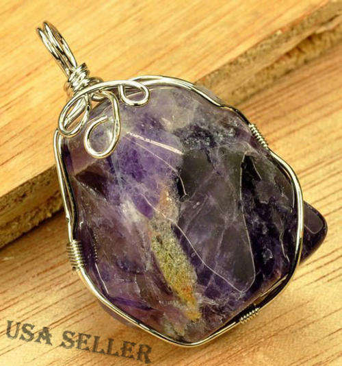 AMETHYST THE FOREVER POPULAR STONE 18K WGP WIRE WRAPPED 29 GRMS 32X27X22MM