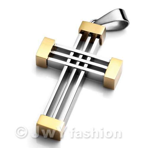 STAINLESS STEEL 316L SILVER AND GOLD CROSS PENDANT