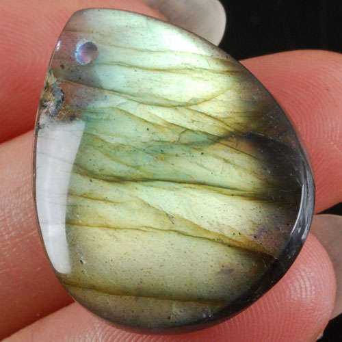 TEARDROP  LABRADORITE   21MM X 17MM X 6MM  TOP DRILLED WITH BAIL AND CORD