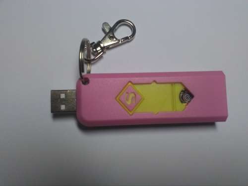 Gas-Free USB Rechargeable Electronic Cigarette Lighter (Pink & Yellow) with keyring