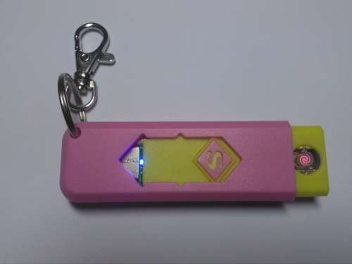 Gas-Free USB Rechargeable Electronic Cigarette Lighter (Pink & Yellow) with keyring