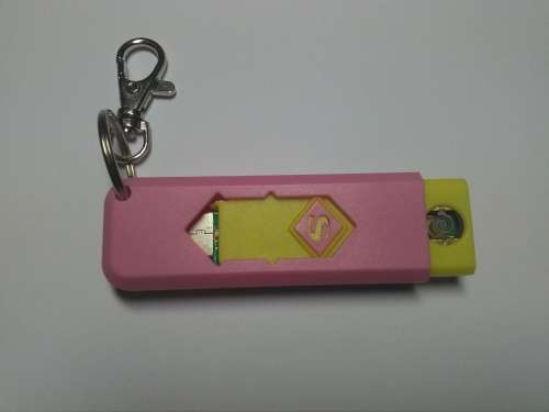 Gas-Free USB Rechargeable Electronic Cigarette Lighter (Pink & Yellow) with keyring