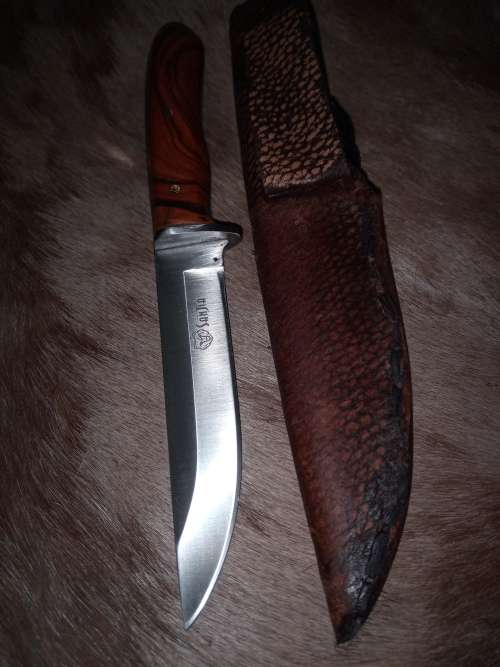 SANJIA FULL TANG KNIVE WITH HANDMADE WOOD HANDLE AND LEATHER SCABBARD