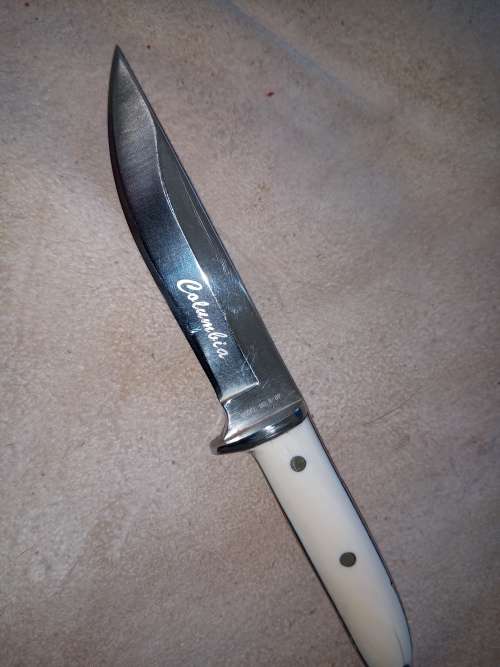 HUNTING KNIFE WITH HANDMADE IVORY HANDLE AND LEATHER SCABBARD