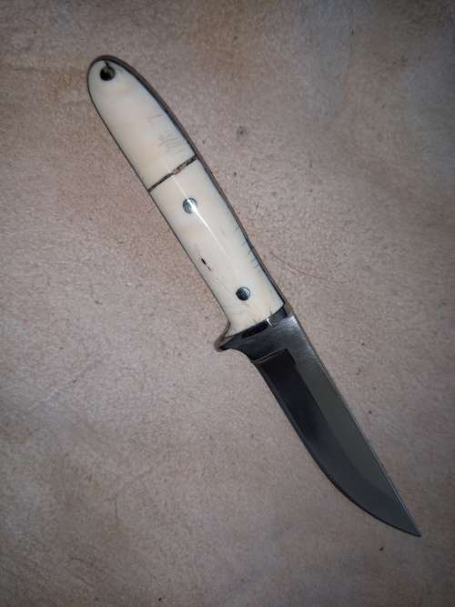 HUNTING KNIFE WITH HANDMADE IVORY HANDLE AND LEATHER SCABBARD
