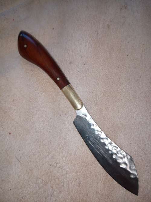 HUNTING KNIFE WITH HANDMADE HANDLE AND LEATHER SCABBARD
