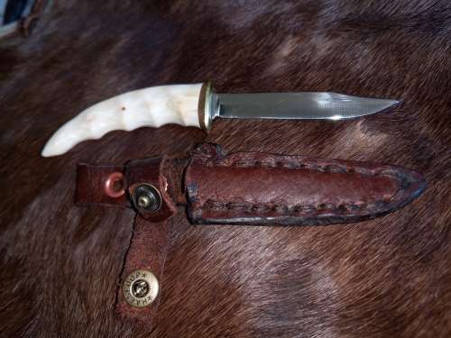 HANDMADE NECK KNIFE ,HANDLE WARTHHOG TOOTH, SS BLADE