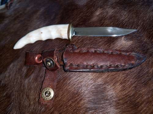 HANDMADE NECK KNIFE ,HANDLE WARTHHOG TOOTH, SS BLADE
