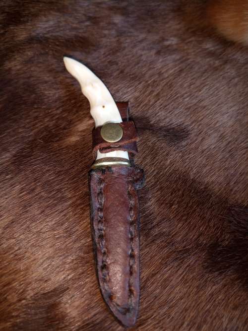 HANDMADE NECK KNIFE ,HANDLE WARTHHOG TOOTH, SS BLADE