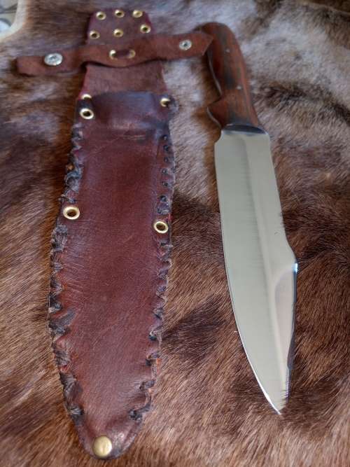 LARGE HANDMADE KNIFE WITH LEATHER SCABBARD