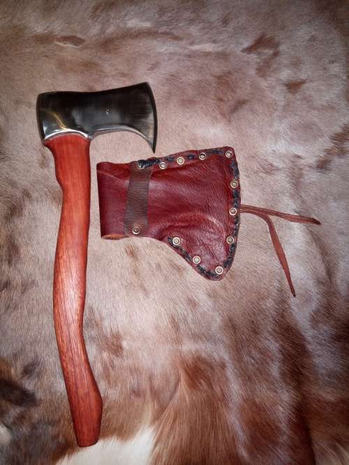 HANDMADE AXE CARBON STEEL AND HAND MADE LEATHER SHEATH