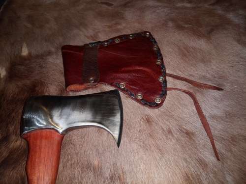 HANDMADE AXE CARBON STEEL AND HAND MADE LEATHER SHEATH