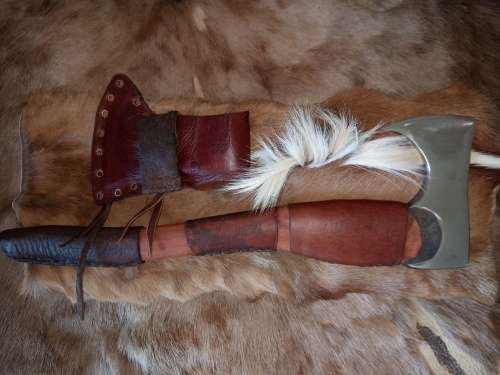 HANDMADE VIKING AXE CARBON STEEL AND HAND MADE LEATHER SHEATH