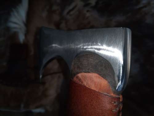 HANDMADE VIKING AXE CARBON STEEL AND HAND MADE LEATHER SHEATH