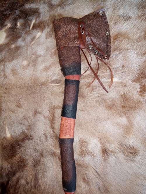 HANDMADE VIKING AXE CARBON STEEL AND HAND MADE LEATHER SHEATH