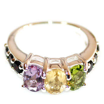LIFE IS COLORFUL - Beautiful 925 Sterling Silver Genuine Peridot, Citrine, Amethyst & Garnet Ring