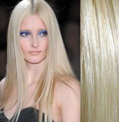 clip on 10 pieces Human Hair+heat resistant fiber  Extensions - 18 inches -ash  silver blonde
