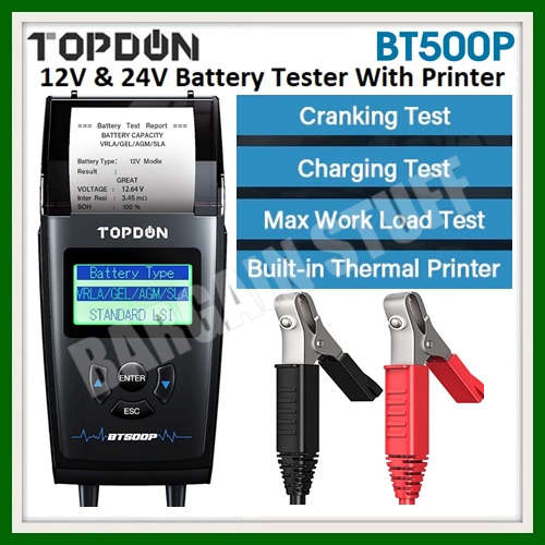 TOPDON BT500P 12V & 24V Car Battery Tester Analyzer With Built in Printer