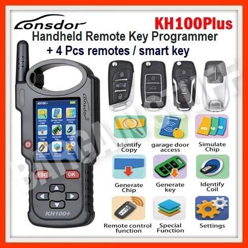 Lonsdor KH100 Plus Hand-Held Remote/Smart Key Programmer with 4 Pcs Remote/Smart keys
