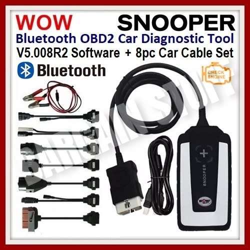 WOW Snooper With V5.008 R2 Software Bluetooth OBD2 Diagnostic Scanner With 8pc Car Cables Set