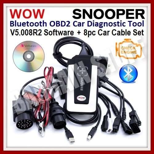 WOW Snooper With V5.008 R2 Software Bluetooth OBD2 Diagnostic Scanner With 8pc Car Cables Set