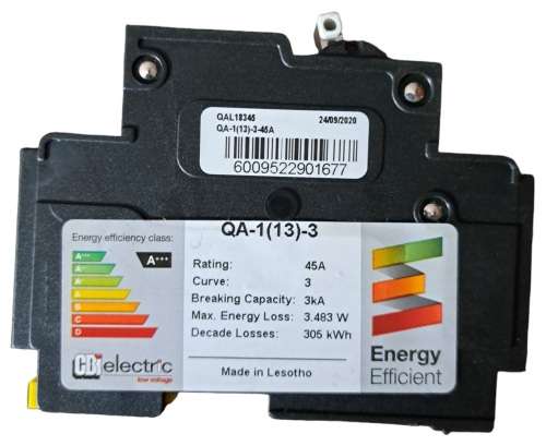 CBI Miniature Circuit Breaker 1 Pole 45A 3kA 240V QA-1(13)-45A QA18345