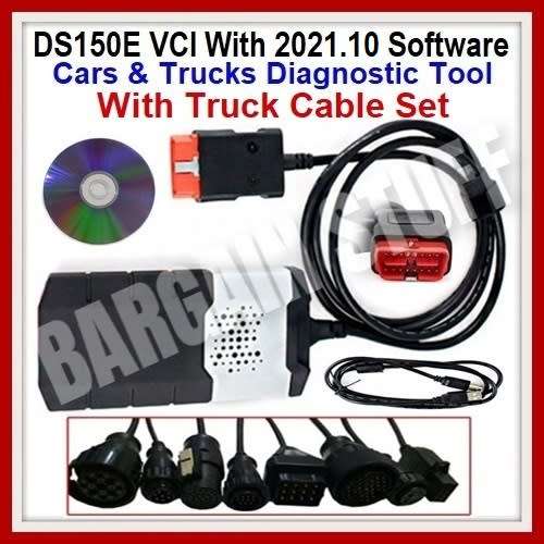 Delphi DS150E OBDII Bluetooth Diagnostic Tool with Latest software 2021.10b and 8pcs Truck Cables