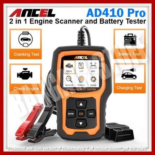 Ancel AD410 Pro OBD2 Engine Scanner Code Reader with 6V-12V Automotive Battery Tester 2 in 1