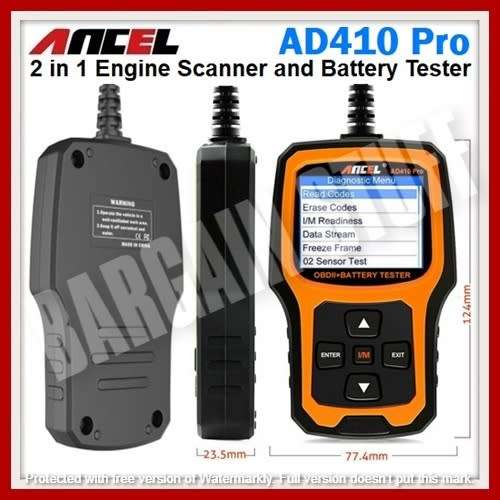 Ancel AD410 Pro OBD2 Engine Scanner Code Reader with 6V-12V Automotive Battery Tester 2 in 1