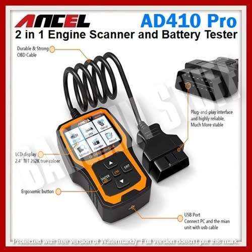 Ancel AD410 Pro OBD2 Engine Scanner Code Reader with 6V-12V Automotive Battery Tester 2 in 1